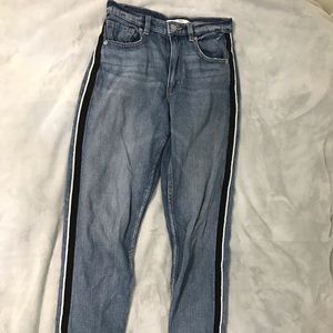 Mom jeans with B&W stripe